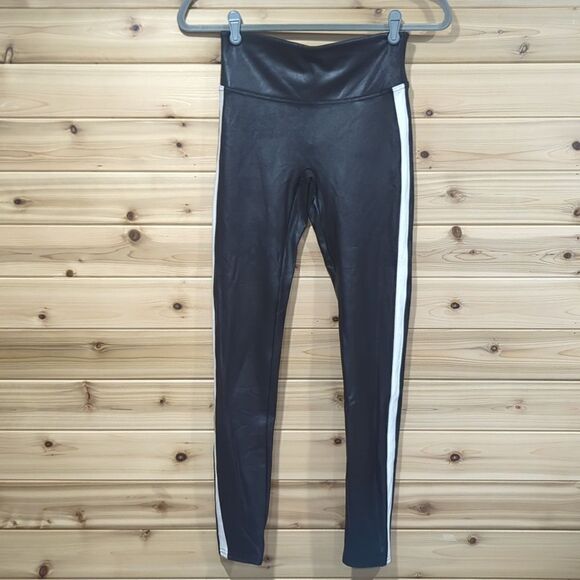 SPANX Faux Leather Leggings Size Small White Stripe 20187r - Picture 1 of 8